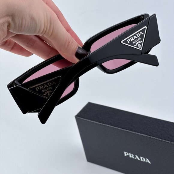 Prada PR09ZS 16K30L BRAND NEW Sunglasses Black Pink Unisex Rectangle - Picture 2 of 9